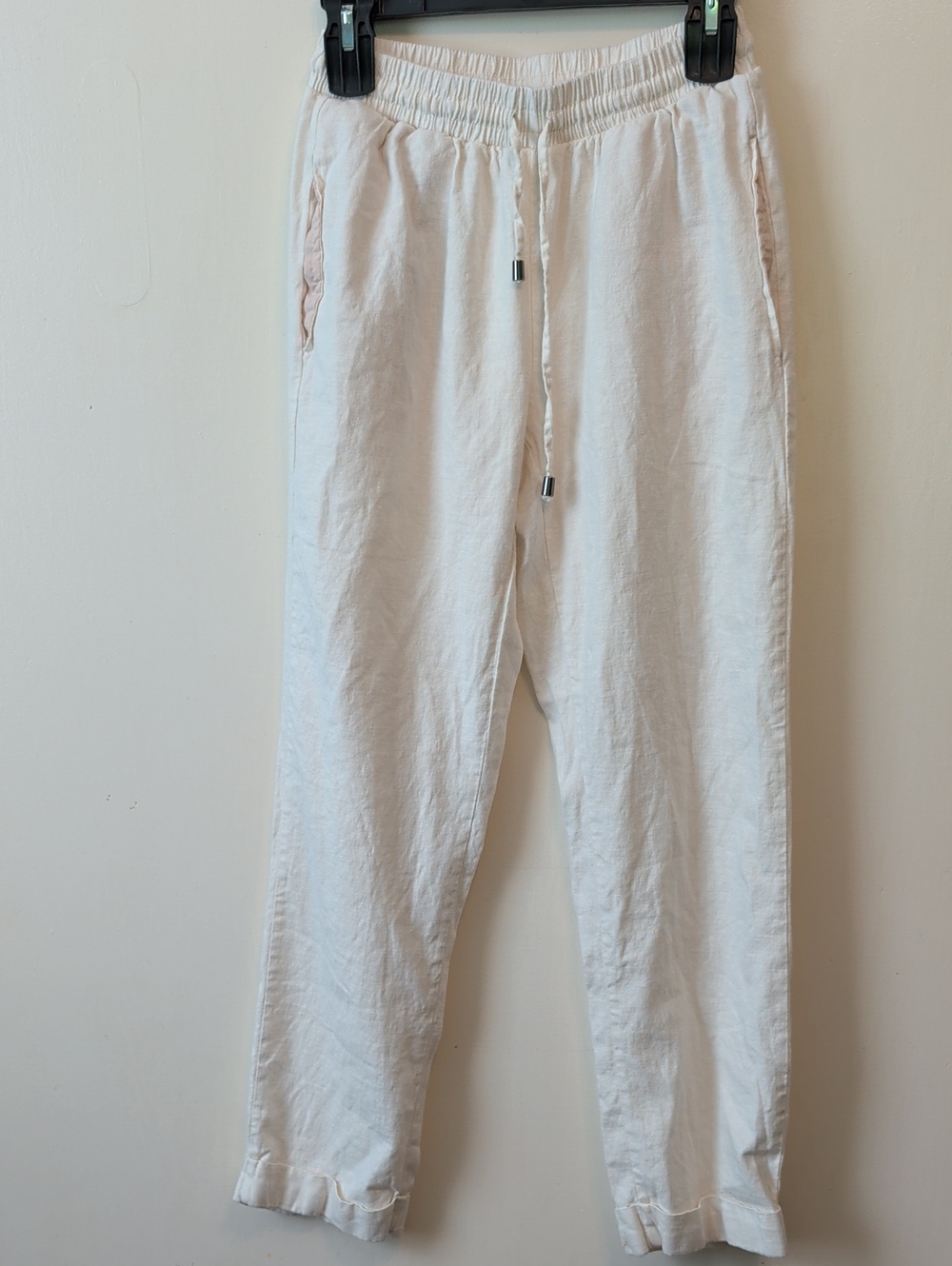 Cable & Gauge Women's White Drawstring Linen Trousers Pants
